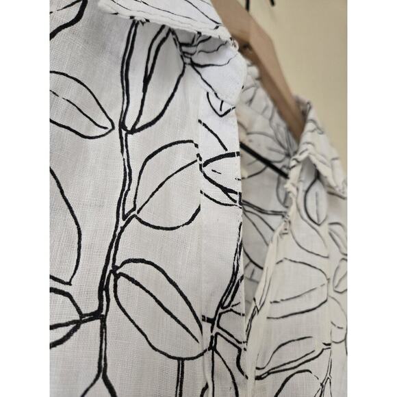 Cynthia Rowley Womens Small 100% Linen Popover Top White Floral lagenlook Beachy - Picture 2 of 4